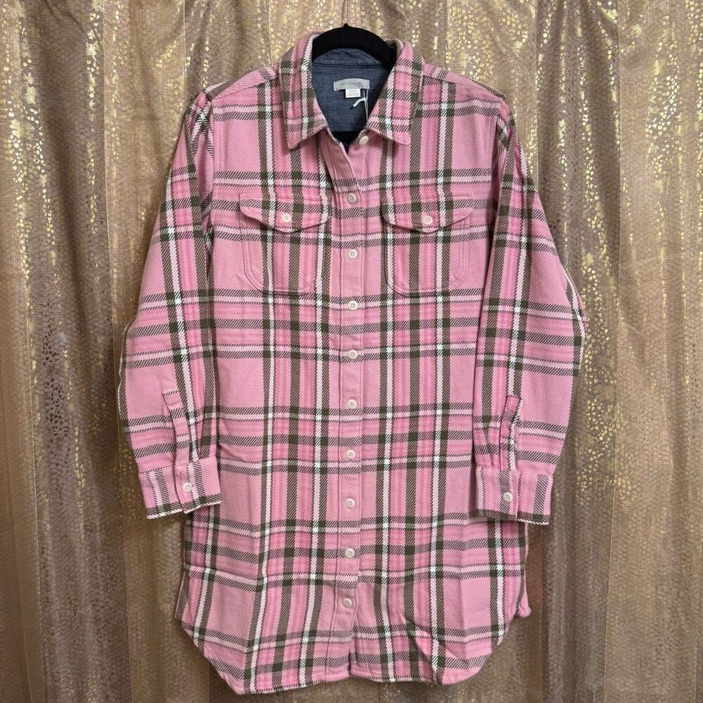 Outerknown Women's Pink White Green Blanket Shirtdress Flannel XS/S NWT